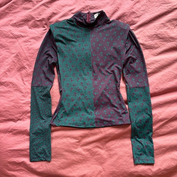 SEA New York Panna Coord Set Turtle Neck top Size Medium Purple Green Floral - Picture 4 of 7